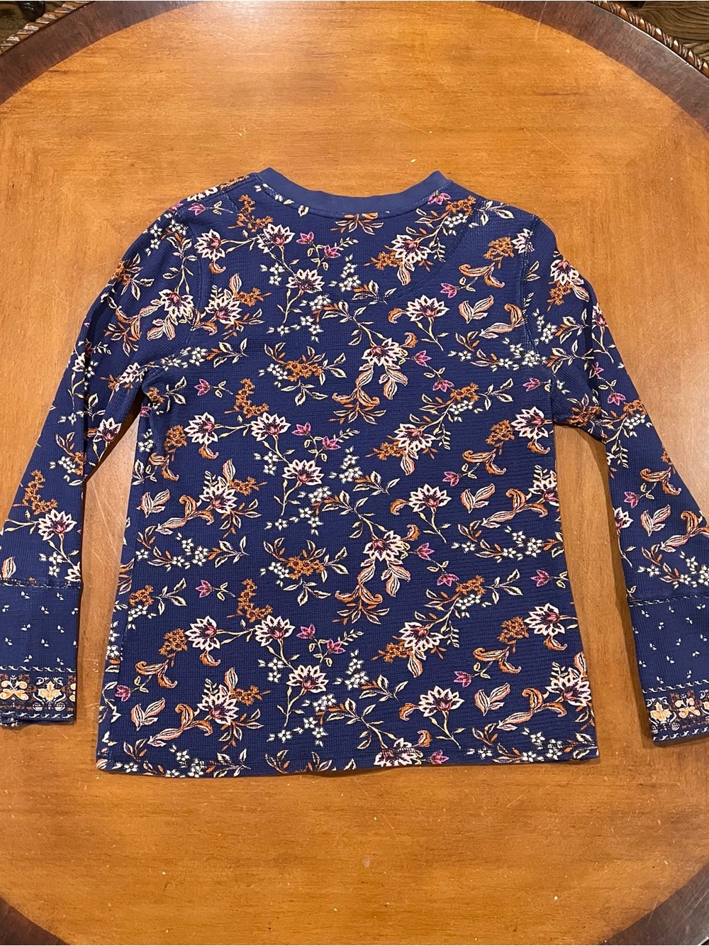 Sundance Loretta Cobalt Blue Floral Long-Sleeve Waffle Thermal XL Crewneck Boho - Picture 3 of 16